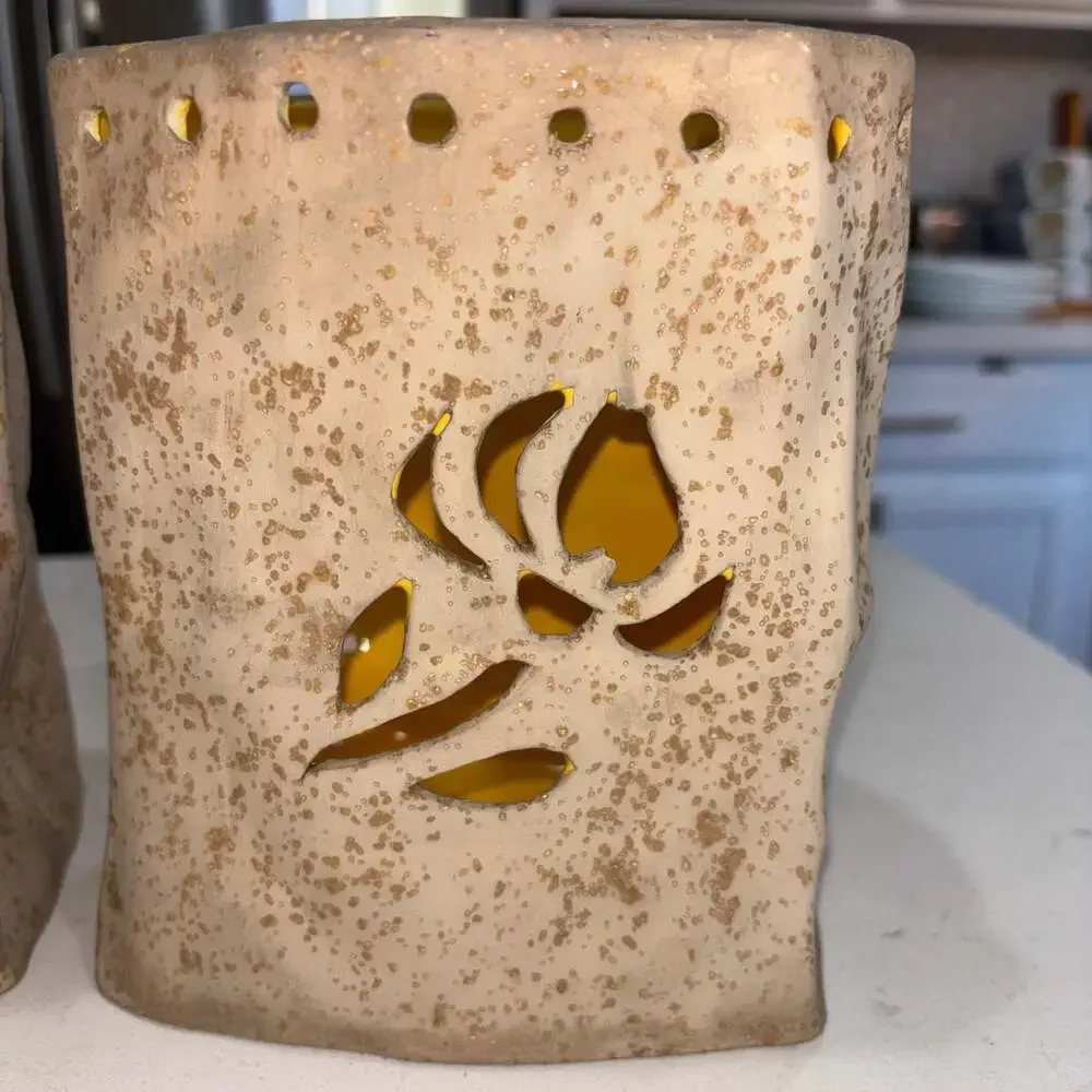 Vintage Handmade Ceramic Paper Bag Candle Votives Luminaries